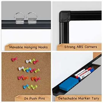 maxtek Combination Board, 36 x 24 Magnetic Whiteboard & Cork Board, Dry Erase Board Bulletin Combo B...