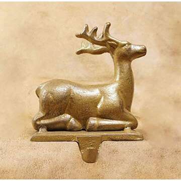 Lulu Decor, 100% Cast Iron Antique Gold Deer Stocking Holders, Cute Stocking Hooks, Measures 4.5" L x 7" H, Weighs 2 lb 10 oz(Deer 2 pcs)