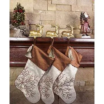 Lulu Decor, 100% Cast Iron Antique Gold Deer Stocking Holders, Cute Stocking Hooks, Measures 4.5" L x 7" H, Weighs 2 lb 10 oz(Deer 2 pcs)