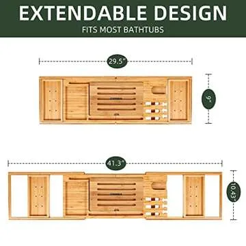 Ohuhu Bamboo Bathtub Caddy Tray Adjustable with Anti-Slip Grips