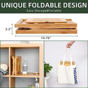 Bathtub Tray, Ohuhu Premium Bamboo Bathtub Caddy Tray Expandable Foldable Bath Tray with Anti-Slip Grips Soap Wine Phone Holder