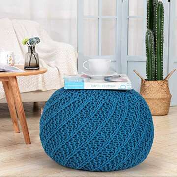 Joveco Ottoman Pouf Foot Rest- Round Pouf Ottoman Footstool- Hand Knitted Cotton Pouf Footrest- Knit...