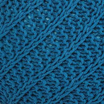 Joveco Ottoman Pouf Foot Rest- Round Pouf Ottoman Footstool- Hand Knitted Cotton Pouf Footrest- Knit Ottoman Accent Seating Chair for Living Room Nursery and Bedroom (Blue)
