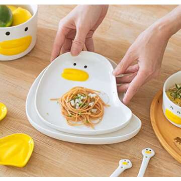 AKVAELFO Cute Anime Duck Plate, Ceramic Hand Glazed, Perfect for Desserts, Salads, Fruits, Steaks, Pasta,porcelain Breakfast Plate,Best Gift 8.2in.
