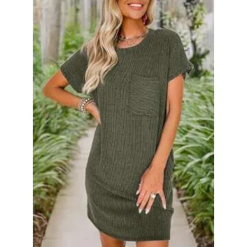 Acelitt Womens Casual Summer Dress 2024 Fashion Crewneck Short Sleeve Trendy Loose Vacation Beach Ri...