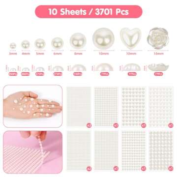 MYDBUYSOME 3701PCS Pearl Stickers Pearls for Crafting - Self Adhesive Pearls for Hair Face Makeup Ey...