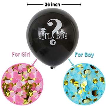 Baby Gender Reveal Confetti Balloon - 36 Inch Big Black Balloons x2 with Pink and Blue Heart Shape C...