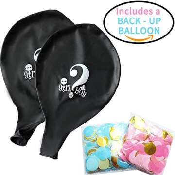Baby Gender Reveal Confetti Balloon - 36 Inch Big Black Balloons x2 with Pink and Blue Heart Shape Confetti Packs for Boy or Girl - Baby Shower Gender Reveal Party Supplies Decoration Kit