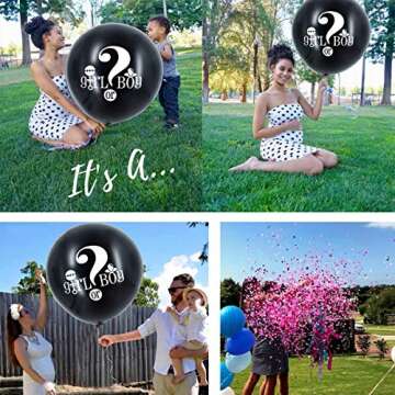 Baby Gender Reveal Confetti Balloon - 36 Inch Big Black Balloons x2 with Pink and Blue Heart Shape Confetti Packs for Boy or Girl - Baby Shower Gender Reveal Party Supplies Decoration Kit