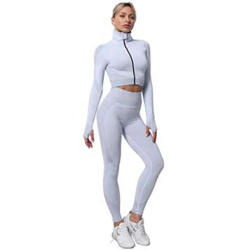 YETOWA Women's 3pcs Seamless Outfit Workout Sets Gym, Fitness Sports Tracksuit Workout Set Running Clothes Yoga Sportswear