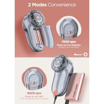 Bymore Fabric Shaver, Lint Remover, Lint Shaver Defuzzer Sweater Shaver for Clothes and Furniture AC Adapter or Battery Operated Pill Fuzz Remover