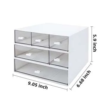 QPEY Desk Organizer with 6 Drawers, Desk Storage Box Office Drawer Organizer Desk Organization and Storage Pen Storage Plastic Makeup Storage Suitable for Office, School, Home