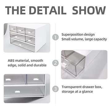 QPEY Desk Organizer with 6 Drawers, Desk Storage Box Office Drawer Organizer Desk Organization and Storage Pen Storage Plastic Makeup Storage Suitable for Office, School, Home