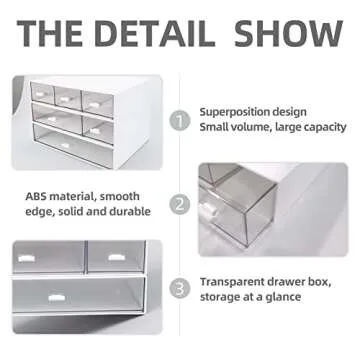 QPEY Desk Organizer with 6 Drawers, Desk Storage Box Office Drawer Organizer Desk Organization and Storage Pen Storage Plastic Makeup Storage Suitable for Office, School, Home