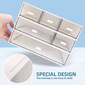 QPEY Desk Organizer with 6 Drawers, Desk Storage Box Office Drawer Organizer Desk Organization and Storage Pen Storage Plastic Makeup Storage Suitable for Office, School, Home