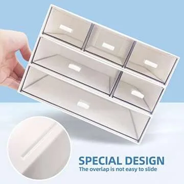 QPEY Desk Organizer with 6 Drawers, Desk Storage Box Office Drawer Organizer Desk Organization and Storage Pen Storage Plastic Makeup Storage Suitable for Office, School, Home