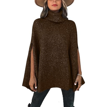KIRUNDO Women's 2025 Fall Winter Turtleneck Poncho Sweater Fashion Chunky Knit Cape Wrap Sweaters Pu...