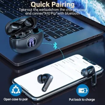 Fhumsh A10 Pro Wireless Earbuds - Bluetooth 5.3 Headphones with HiFi Stereo Sound