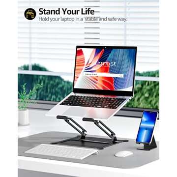 Urmust Laptop Notebook Stand Holder Adjustable Laptop Stand Portable Laptop Riser Compatible with MacBook Air Pro HP Dell XPS Lenovo All Laptops 10-15.6"(Black)
