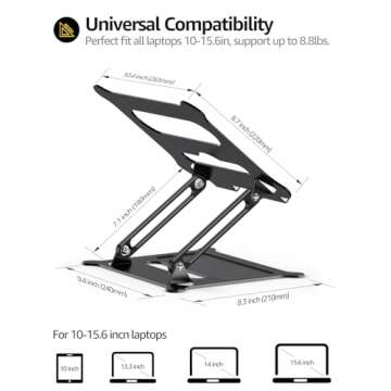 Urmust Laptop Notebook Stand Holder Adjustable Laptop Stand Portable Laptop Riser Compatible with MacBook Air Pro HP Dell XPS Lenovo All Laptops 10-15.6"(Black)