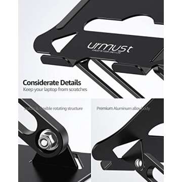 Urmust Laptop Notebook Stand Holder Adjustable Laptop Stand Portable Laptop Riser Compatible with MacBook Air Pro HP Dell XPS Lenovo All Laptops 10-15.6"(Black)