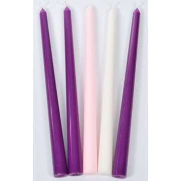 Christmas Advent Candles (Set of 5) - 10" Wax Taper Candles by Vermont Christmas Company - 3 Purple,...
