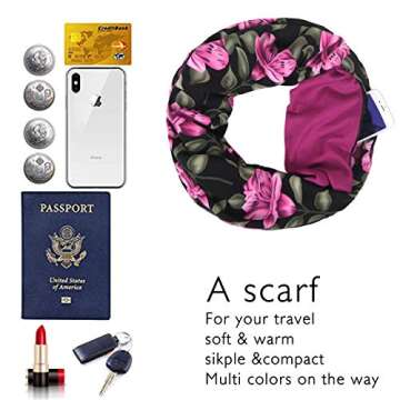 Yoimira Travel Scarf for Women with Zipper Pocket