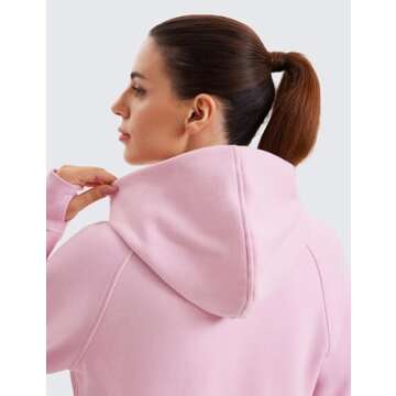 CRZ YOGA Womens Fleece Lined Full Zip Hoodies Oversized Long Sleeve Casual Workout Hooded Sweatshirt with Thumb Holes Pink Peony Small