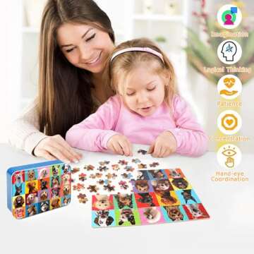 LELEMON Puzzles for Kids Ages 4-6,Dog Puzzle 100 Piece Puzzles for Kids Ages 4-8 in a Metal Box, Educational Kids Puzzles Jigsaw Puzzles 100 Piece Puzzle Games Puzzle Toys for Girls and Boys