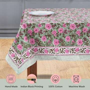 CPC Tablecloth 100% Cotton 60x60 Inch Indian Block Print Square Table Cover, Table Cloth for Wedding...