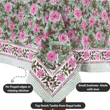 CPC Tablecloth 100% Cotton 60x60 Inch Indian Block Print Square Table Cover, Table Cloth for Weddings, Spring/Summer, Barbeque - Pink Tourmaline