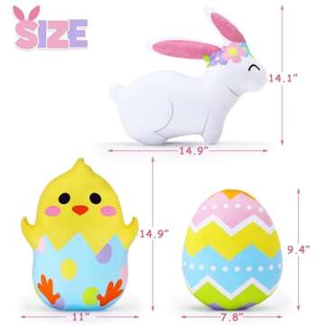 Percozzi 3Pcs Easter Pillows Decorations Bunny Throw Pillow Easter Stuffed Animal Easter Bunny Egg Decor Plush Animal Pillows Cute Cushion Easter Gifts for Kids and Adults
