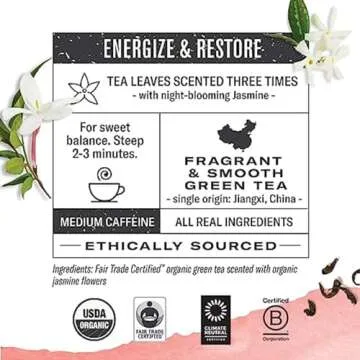 Numi Organic Jasmine Green Tea, 18 Tea Bags (Pack of 3), Floral Green Tea, Caffeinated (Packaging Ma...