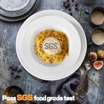 Artena 10 Ounce Pasta Bowls Set of 4, Elegant White Soup Bowls, Wide Rim Salad Bowl, Premium Porcelain Pasta Plate Bowl, Shallow Soup Plates for Eating, Microwave Dishwasher Oven Safe Bowls