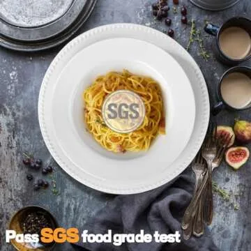 Artena 10 Ounce Pasta Bowls Set of 4, Elegant White Soup Bowls, Wide Rim Salad Bowl, Premium Porcelain Pasta Plate Bowl, Shallow Soup Plates for Eating, Microwave Dishwasher Oven Safe Bowls