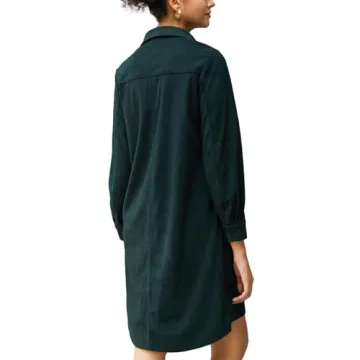 YEXPINE Women's Oversized Tunic Dress Long Sleeve Casual Button Down Corduroy Shirt Dress with Pockets Green