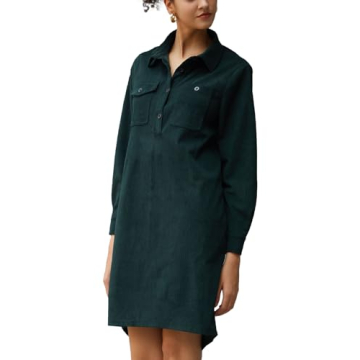 YEXPINE Women's Oversized Tunic Dress Long Sleeve Casual Button Down Corduroy Shirt Dress with Pockets Green