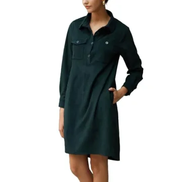 YEXPINE Women's Oversized Tunic Dress Long Sleeve Casual Button Down Corduroy Shirt Dress with Pockets Green
