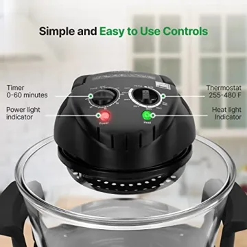 Nutrichef Convection Countertop Toaster Oven - Healthy Kitchen Glass Air Fryer Roaster Oven, Bake, Grill, Steam Broil, & Roast - Includes Glass Bowl, Broil Rack, & Toasting Rack - 18 Quart Capacity