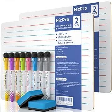 Nicpro Dry Erase Lap Board 9 x 12 inches 2 Pack Ruled Kid Double Sided Blank & Lined Small Lapboard ...