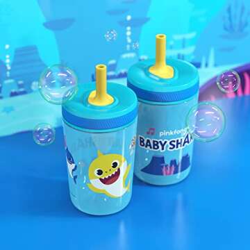 Zak Designs 15oz Baby Shark Kelso Tumbler Set, BPA-Free Leak-Proof Screw-On Lid with Straw Made of D...