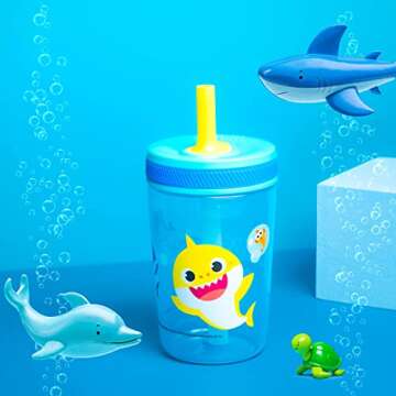 Zak Designs 15oz Baby Shark Kelso Tumbler Set, BPA-Free Leak-Proof Screw-On Lid with Straw Made of Durable Plastic and Silicone, Perfect Bundle for Kids (2pcs Set)
