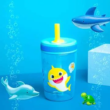 Zak Designs 15oz Baby Shark Kelso Tumbler Set, BPA-Free Leak-Proof Screw-On Lid with Straw Made of Durable Plastic and Silicone, Perfect Bundle for Kids (2pcs Set)