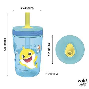 Zak Designs 15oz Baby Shark Kelso Tumbler Set, BPA-Free Leak-Proof Screw-On Lid with Straw Made of Durable Plastic and Silicone, Perfect Bundle for Kids (2pcs Set)
