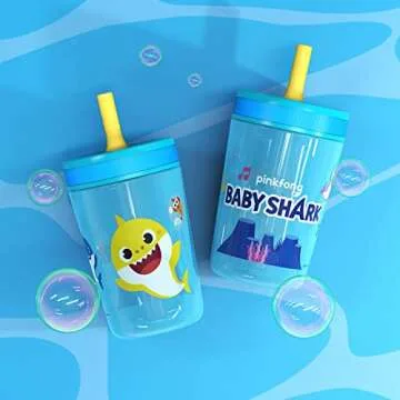 Zak Designs 15oz Baby Shark Kelso Tumbler Set, BPA-Free Leak-Proof Screw-On Lid with Straw Made of Durable Plastic and Silicone, Perfect Bundle for Kids (2pcs Set)