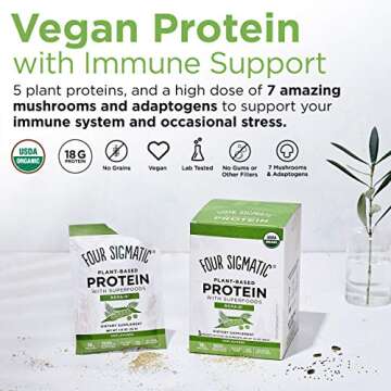 Four Sigmatic Superfood Protein Organic Plant-Based Protein with Chaga Mushroom & Ashwagandha | Supports Immune Function & Muscle Repair | Portable | Unflavored | 10 Count