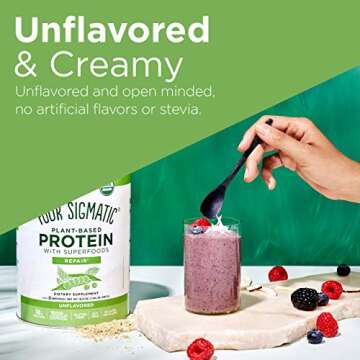 Four Sigmatic Superfood Protein Organic Plant-Based Protein with Chaga Mushroom & Ashwagandha | Supports Immune Function & Muscle Repair | Portable | Unflavored | 10 Count