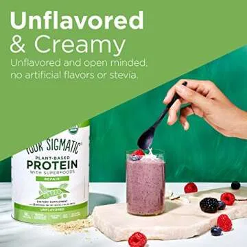 Four Sigmatic Superfood Protein Organic Plant-Based Protein with Chaga Mushroom & Ashwagandha | Supports Immune Function & Muscle Repair | Portable | Unflavored | 10 Count