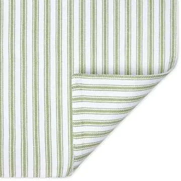 Cackleberry Home Ticking Stripe Table Runner - 14 x 90 Inches - Reversible Cotton Design