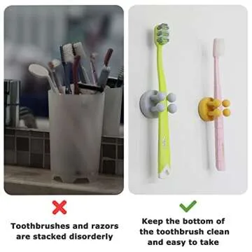 XoYoZo 4 pcs Silicone Toothbrush Holder Multi-Function Hook Waterproof self Adhesive Single Toothbrush Hook Plug Holder for Wall for Hanging Bathroom Kitchen Living Room Office